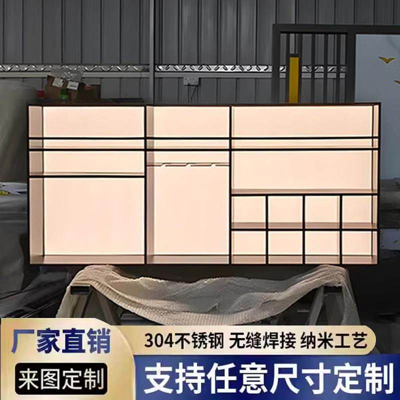 定制不锈钢发光展示柜厨房餐边柜亚克力金属置物架客厅红酒装饰柜