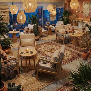 奶茶店咖啡厅休闲桌椅组合甜品沙发椅商用餐厅卡座休息区接待洽谈