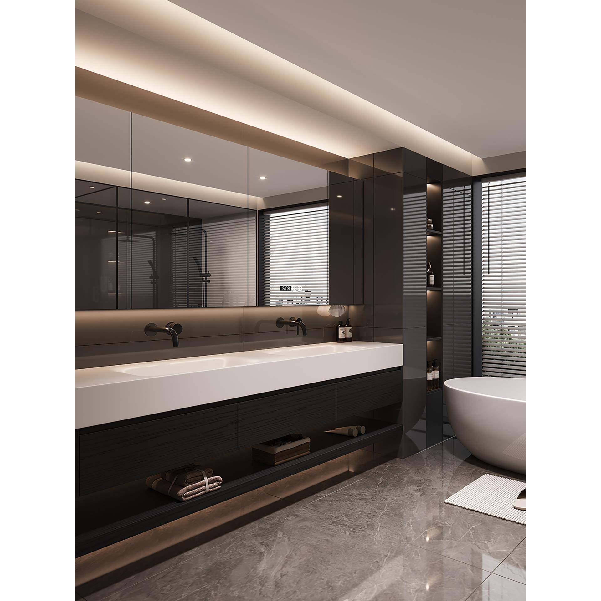 现代简约浴室柜岩板热弯一体洗漱台卫生间洗手盆柜组合洗脸池定制