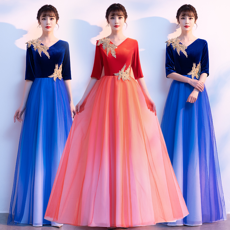 速发20装5赛款合唱服演出服主持人长裙合唱团比新服2朗诵晚礼服