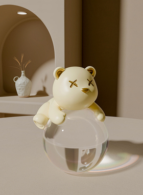 速发创意水晶球熊柜面小摆件客厅电桌视酒柜家居奶油风治愈装饰品