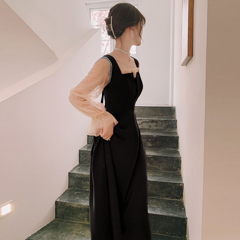 速发赫礼服裙宴会气质聚时可穿法式平会合唱晚本风连衣裙黑色小礼