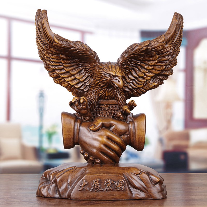 速发木雕诚鹰摆件大展宏图办公室家居装共老信饰赢商务礼品开业送