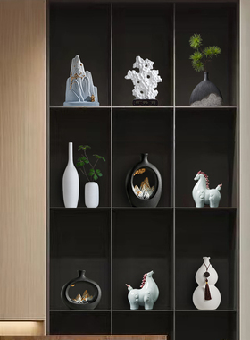 速发新面式茶室摆件禅意家居装饰品高档厅意客创玄关酒柜桌中摆放