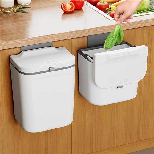 速发厨房垃圾桶带盖子家用整体挂柜门壁挂厕所余妆室客厅纸篓厨化