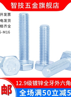 速发m2.*镀锌全牙外六角螺丝栓DI高强度m6m8110m12m16级20-100mm