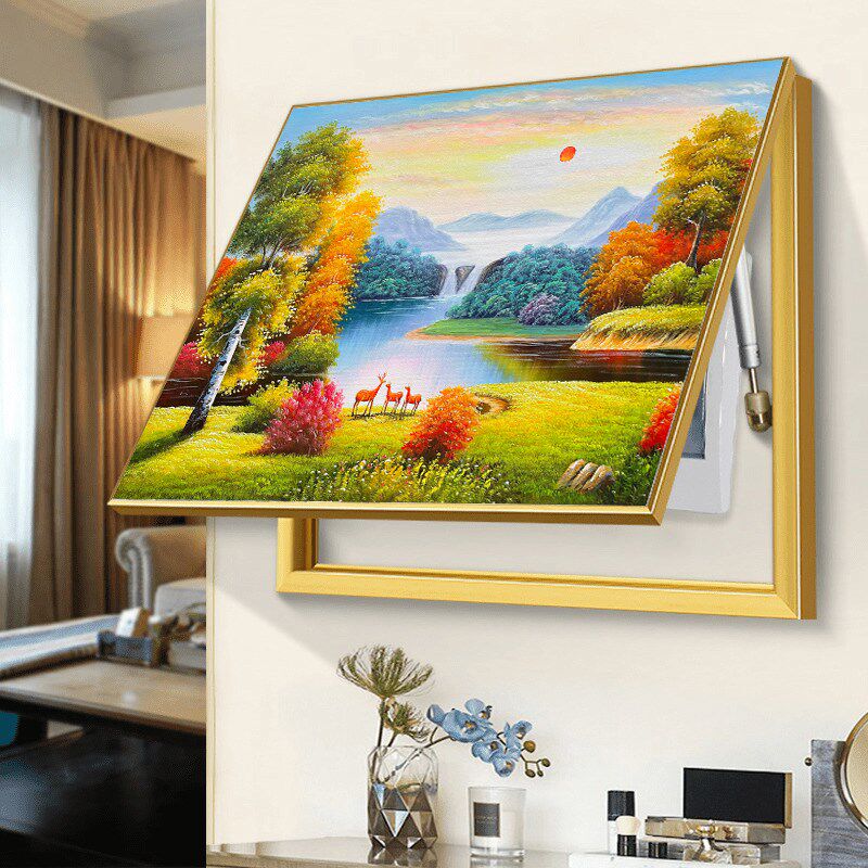 速发纯手绘油画风景旭日东升山水聚宝盆装饰画玄关挂画弱电箱电表
