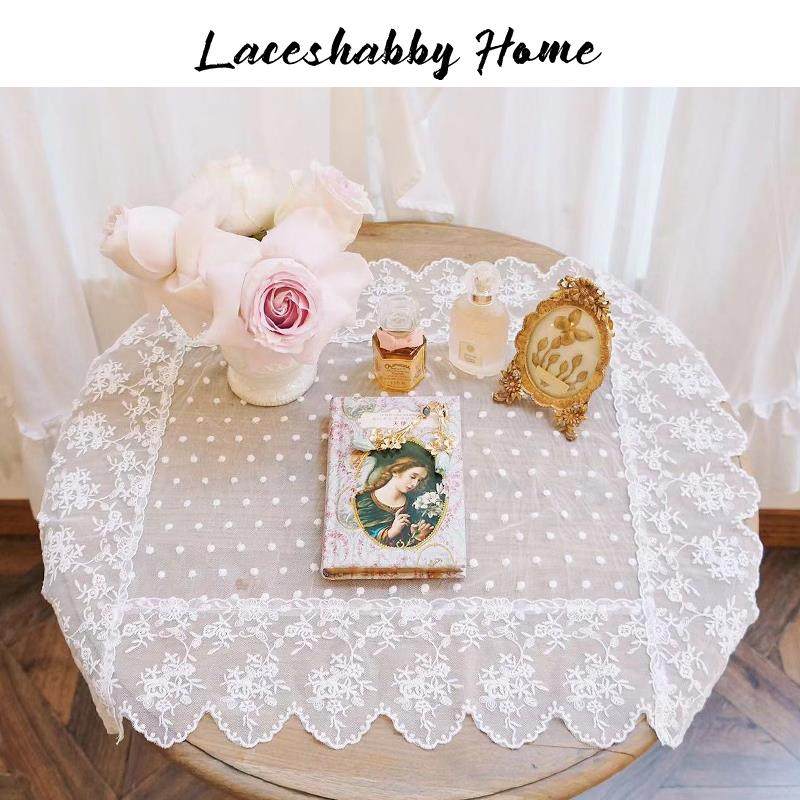 LACESHABBY新款定制复古波点绣花蕾丝小清新桌旗桌布防尘盖巾