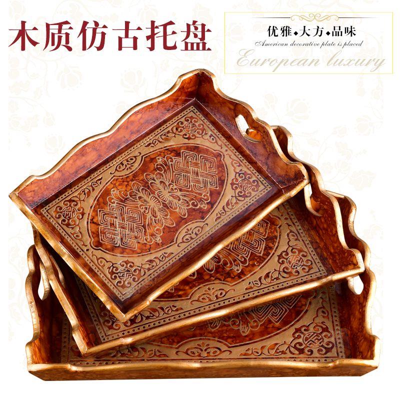 藏式用品木质家用长方形手把肉托 托盘水果盘茶壶水杯盘干 干果贡