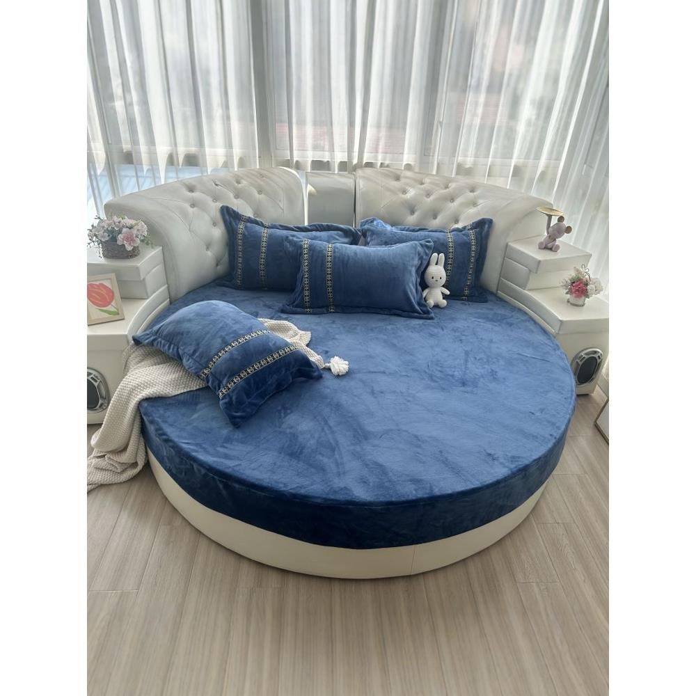 冬季牛奶绒床笠2024新款四季通用加厚夹棉圆形床垫保护罩2米x2米