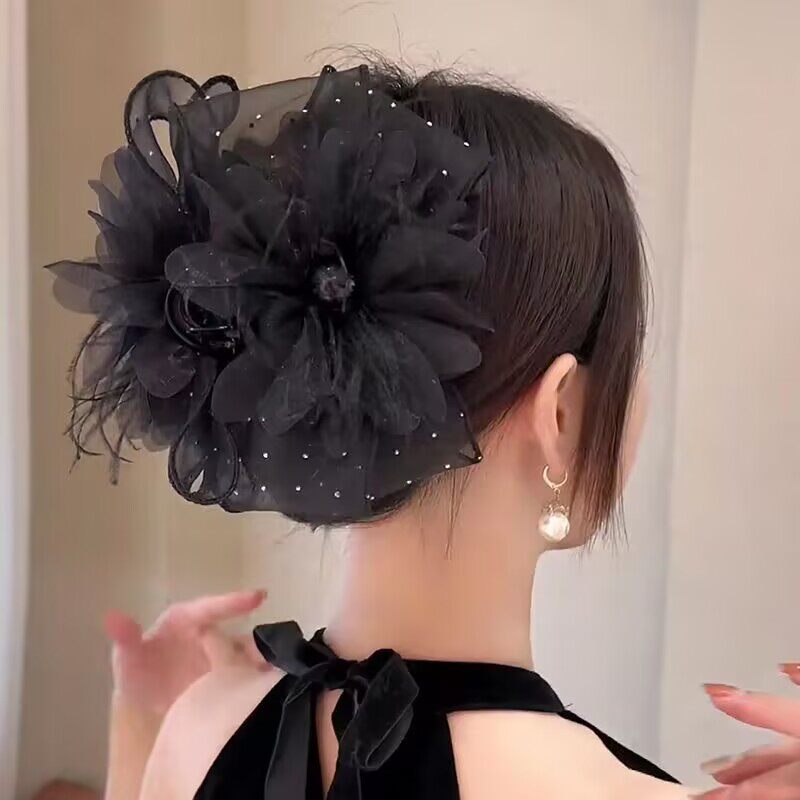 满天星花朵羽毛抓夹大号女2025新款后脑勺盘发夹增发量气质发卡子