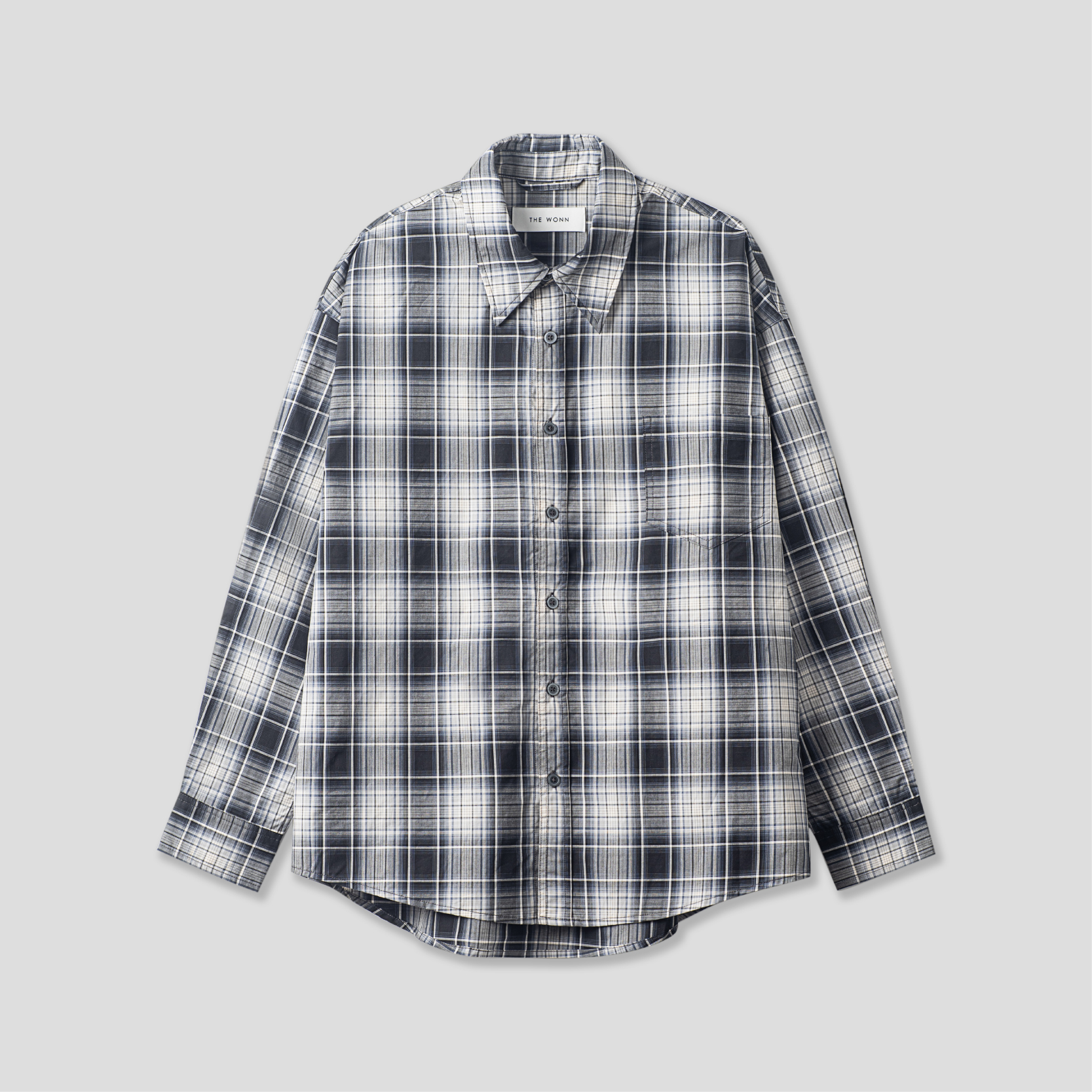 长袖格纹衬衫尖领极简通勤