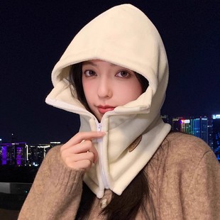 帽子女冬季防寒护耳防风头套面罩围脖一体电动车骑行保暖头盔内胆