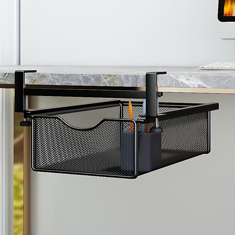 办公室悬挂桌下置物架抽屉式收纳神器抽拉挂篮工位整理桌底免打孔