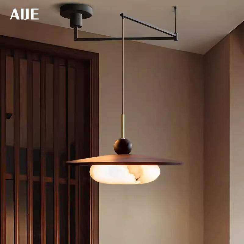 可移位摇臂餐厅灯新款胡桃木纹中古侘寂风吧台餐桌高级感民宿吊灯,3C数码配件,USB灯,淘宝优惠券,粉丝福利购,淘宝优惠卷
