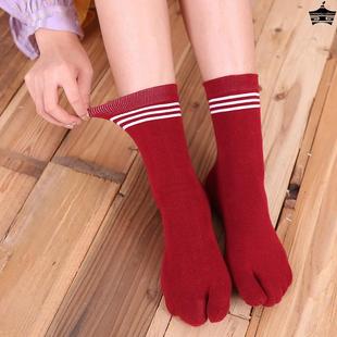 二指袜女士中筒纯棉可爱长袜子木屐袜二趾猪蹄鞋 全棉运动分趾袜