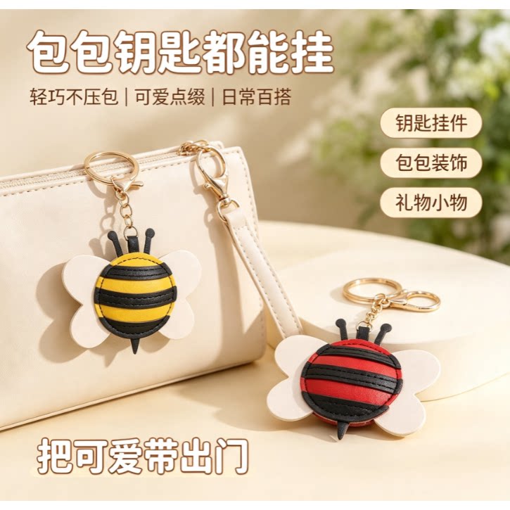 可爱卡通皮革小蜜蜂钥匙扣