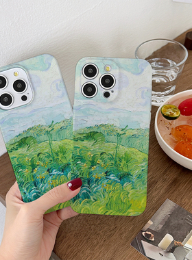ins绿色原野油画艺术菲林适用于iphone17promax手机壳苹果17新款17pro创意16promax高级感16夏日15个性14/13