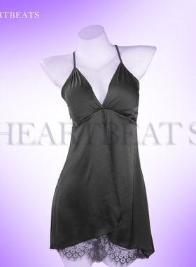 HeartBeats 性感睡衣女夏缎面露背深V带胸垫法式纯欲蕾丝吊带睡裙