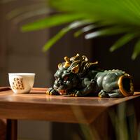 青砂石招財貔貅 中式國潮擺件逗獸記 魚缸茶幾桌面裝飾品石頭茶寵