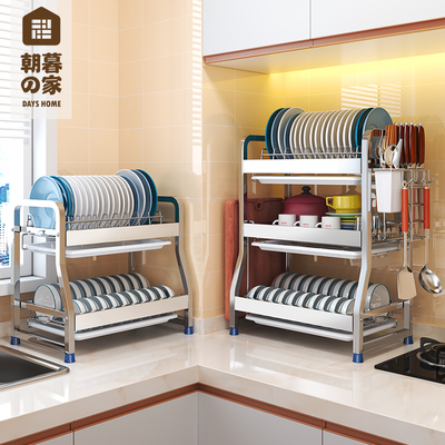 碗架沥水架厨房置物架放碗架子不锈钢双层家用台面碗筷收纳架碗柜