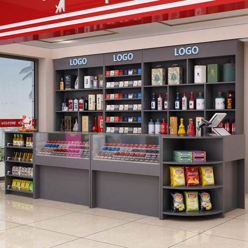 实木柜货架酒灰色超市收银台背烟展柜酒柜柜烟柜展示柜台