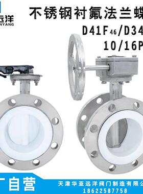304316L全不锈钢衬四氟板法兰式蝶阀D341F4-16P涡轮手柄动DN80100