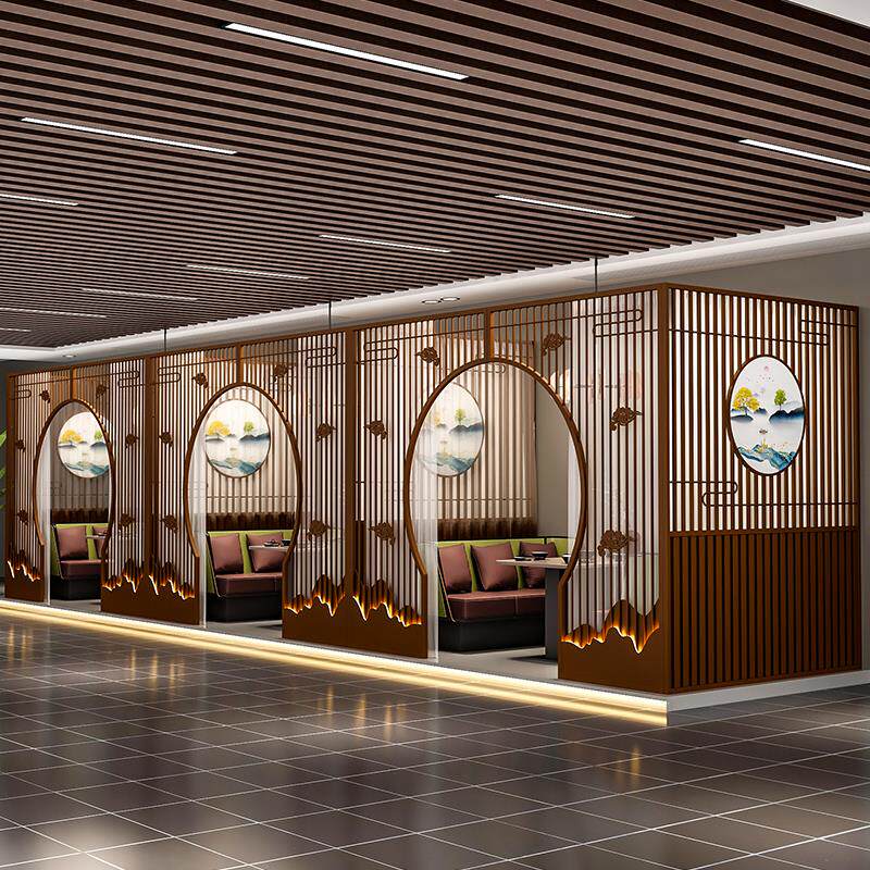 餐厅卡座拱门隔断火锅烧烤饭店酒店美容院月洞门铁艺包厢屏风定制