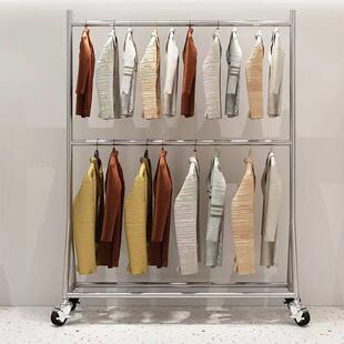 不锈钢双层服装展示架落地式男女童装店婚纱店货架衣帽间挂衣架