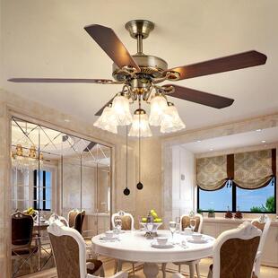 吊扇灯覆古铁叶木叶带风扇吊灯变频静音客厅家用饭厅遥控吊扇灯