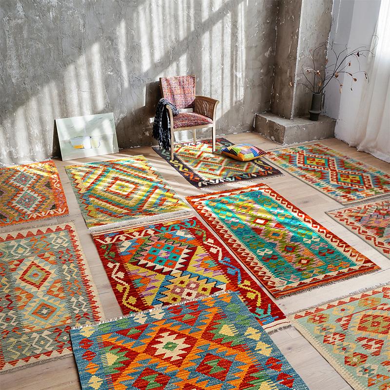 视觉味道 进口羊毛地毯无胶Kilim民族风复古现代客厅茶几地垫床边