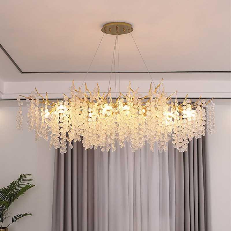餐厅吊灯2024年新款长形饭厅吧台轻奢水晶艺术树枝现代法式别墅灯