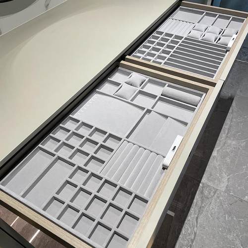 定制绒布抽屉内置首饰收纳盒桌面项链耳钉戒指饰品托盘收拾首饰盒