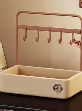 实木入户玄关收纳盒门口钥匙首饰摆件带托盘置物架轻奢复古装饰架