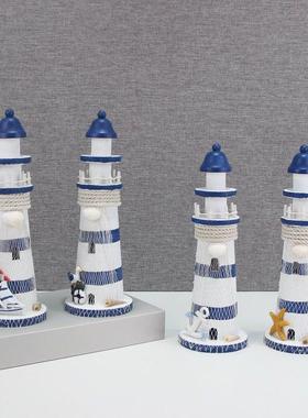 地中海风格灯塔桌面摆件海洋风电视柜酒柜玄关摆设木塔摆台装饰品