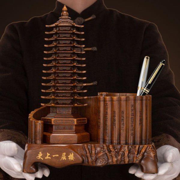送笔筒老师工艺品书房中式十三办公室装饰层13孩子文昌塔摆件书桌