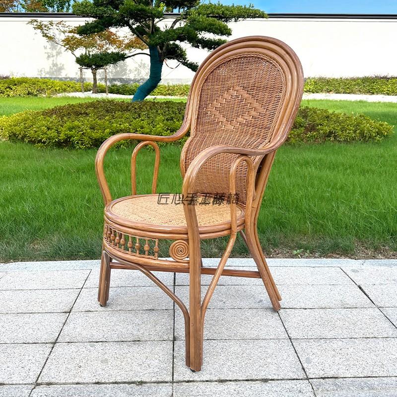 天然藤椅家用老人藤编单人护腰靠背藤椅子办公休闲手工阳台三件套