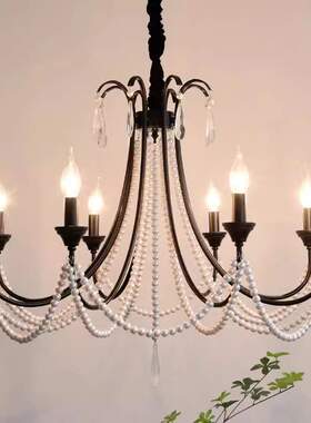 黑色法式复古吊灯高级感水晶客厅灯美式中古风餐厅吧台卧室书房灯