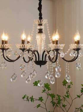 黑色高级感水晶客厅吊灯法式轻奢复古吧台餐厅灯2025新款卧室灯具