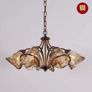 全铜美式客厅主灯 玻璃灯具低层高客厅法式复古餐厅卧室吊灯