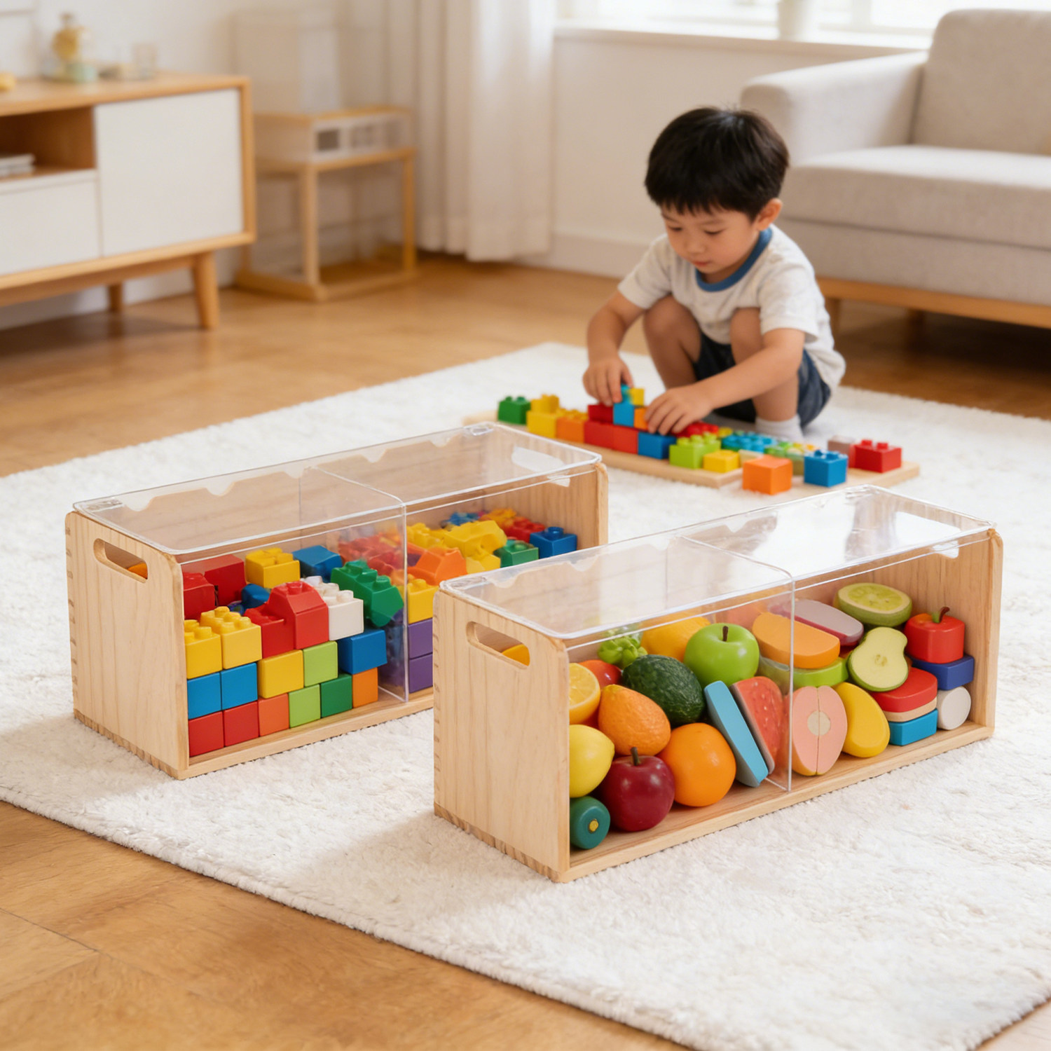 木质透明积木收纳盒儿童玩具整理箱储物盒原木色儿童玩具收纳箱,收纳整理,积木收纳盒,淘宝优惠券,粉丝福利购,淘宝优惠卷