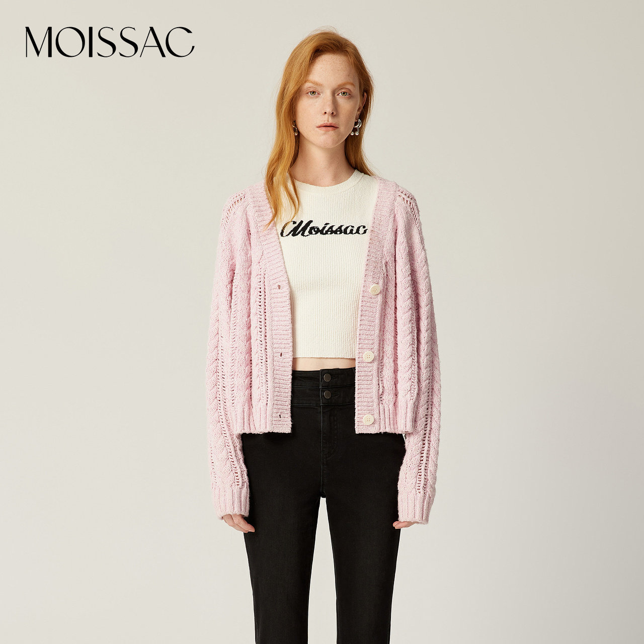 商场同款 摩萨克春棉法式休闲风V领甜美毛针织开衫上衣女,女装/女士精品,毛针织衫,淘宝优惠券,粉丝福利购,淘宝优惠卷