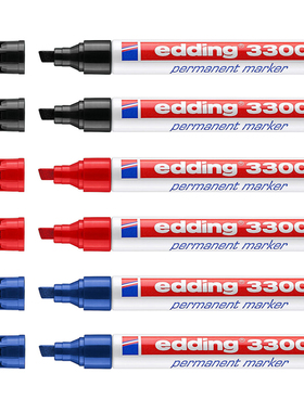 德国edding3300斜头记号笔油性防水方头马克笔耐酸碱金属塑料黑色红色光纤划线标记笔多用途记号笔1-5mm