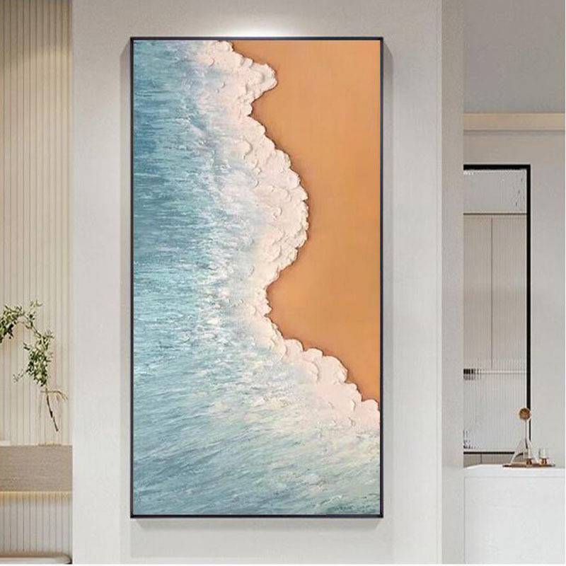 手绘油画肌理入户玄关挂画现代简约抽象装饰画走廊过道壁画竖版图片