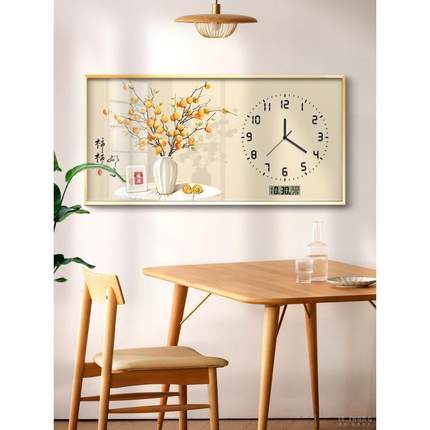 餐厅装饰画钟表万年历2024新款客厅壁画饭厅餐桌挂钟配电表箱挂画