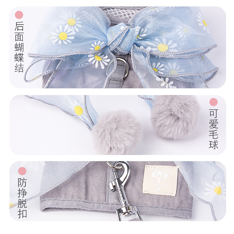 仙女蝴蝶结宠物胸背带 一款两用狗牵引绳猫咪牵引绳 猫咪胸背