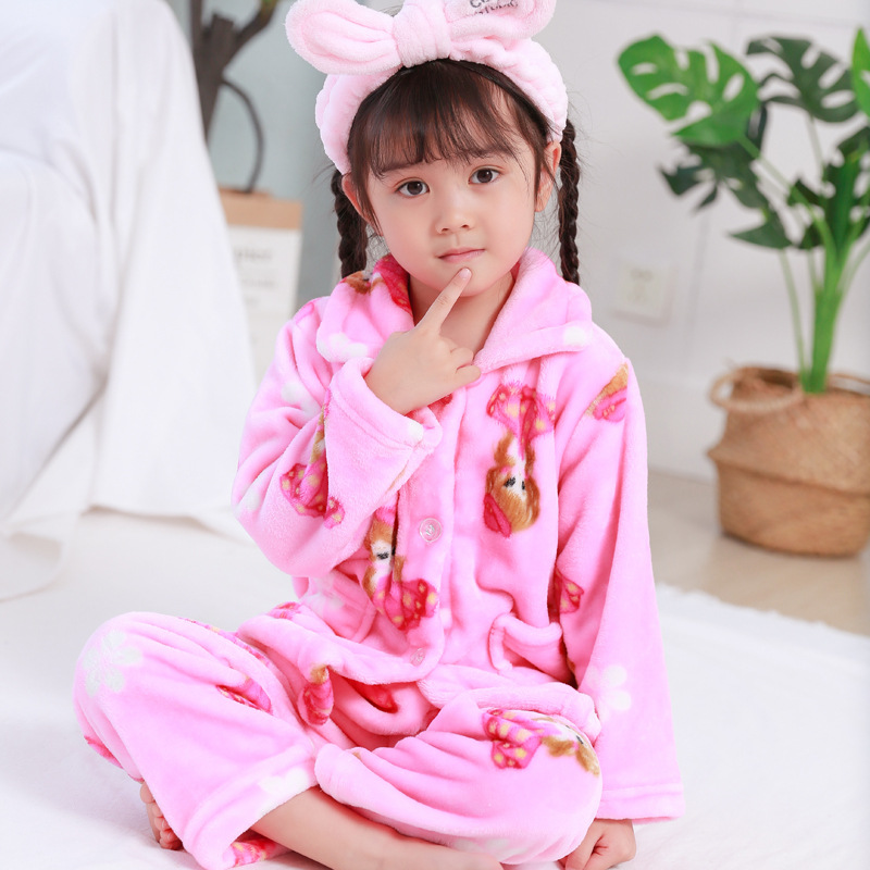 新款加厚儿童法兰绒睡衣女童男孩子套装中大童家居服一件