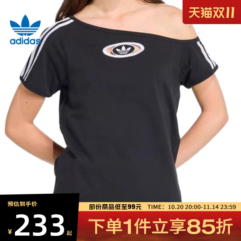 adidas阿迪达斯三叶草女子OFFSHOULDER运动休闲短袖T恤KC8796