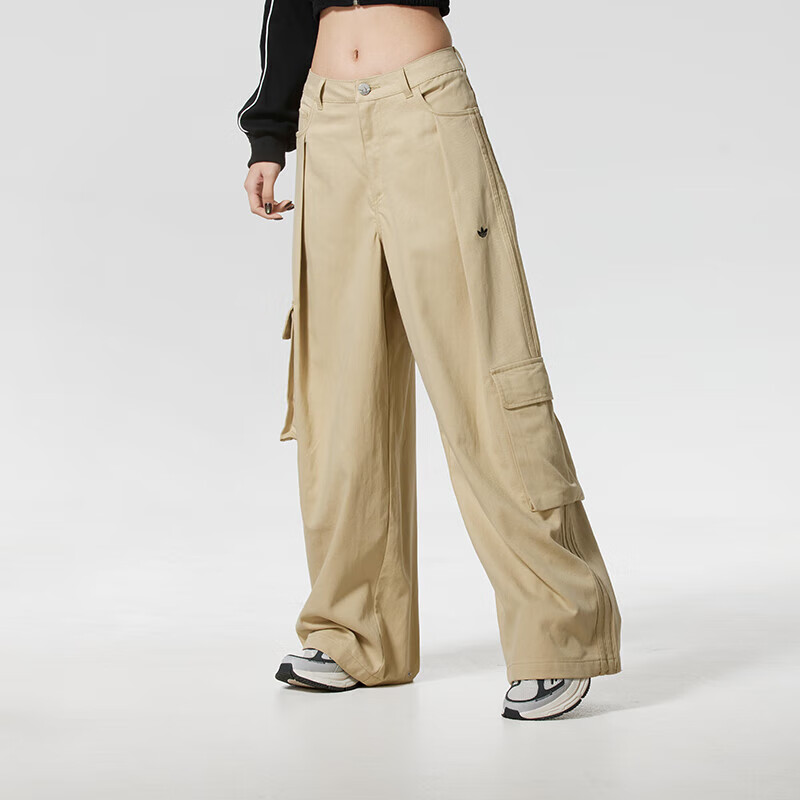 adidas阿迪达斯三叶草女子三条纹宽松运动休闲长裤工装裤IA7510