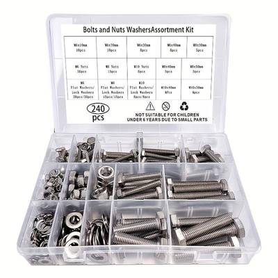240pcs304外六角不锈钢螺栓螺母带垫圈螺丝螺母套装